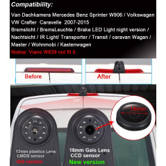 18mm Objectif de qualité supérieure Lampe de Frein de Voiture caméra de recul pour Caméra de Toit Van Mercedes Sprinter W906/VW