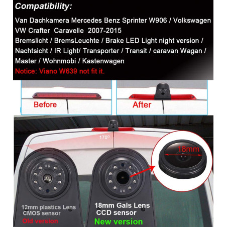 18mm Objectif de qualité supérieure Lampe de Frein de Voiture caméra de recul pour Caméra de Toit Van Mercedes Sprinter W906/VW