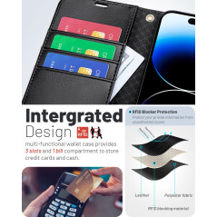 OCASE Etui Coque pour iPhone 15 Plus, Antichoc TPU Housse Cuir PU Portefeuille [RFID Blocage] [Béquille] [Fentes pour Cartes] Pr