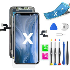 QTlier Écran de Rechange pour iPhone X 5.8", LCD Écran Tactile Digitizer Assembly avec Kit De Réparation Complet + Protecteur D'