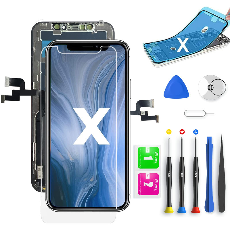 QTlier Écran de Rechange pour iPhone X 5.8", LCD Écran Tactile Digitizer Assembly avec Kit De Réparation Complet + Protecteur D' QTlier Écran de Rechange pour iPhone X 5.8", LCD Écran Tactile Digitizer Assembly avec Kit De Réparation Complet + Protecteur D'