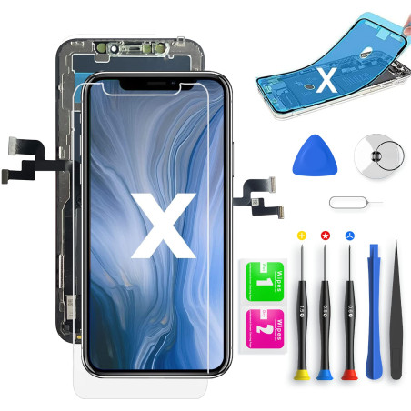 QTlier Écran de Rechange pour iPhone X 5.8", LCD Écran Tactile Digitizer Assembly avec Kit De Réparation Complet + Protecteur D'
