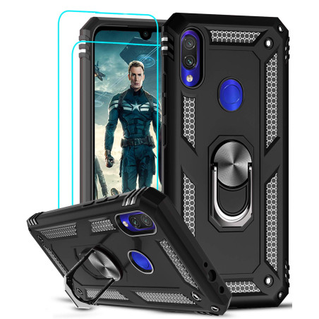 LeYi Coque pour Xiaomi Redmi Note 7/Note 7 Pro avec [2 Verre Trempé], Anneau Support Double Couche Renforcée Défense Bumper Anti