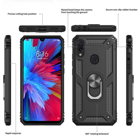 LeYi Coque pour Xiaomi Redmi Note 7/Note 7 Pro avec [2 Verre Trempé], Anneau Support Double Couche Renforcée Défense Bumper Anti
