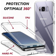 COQTEL® Coque pour Samsung Galaxy S8 360° Transparente Double Protection intégrale en Silicone TPU Antichoc protège écran