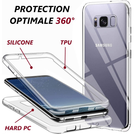 COQTEL® Coque pour Samsung Galaxy S8 360° Transparente Double Protection intégrale en Silicone TPU Antichoc protège écran