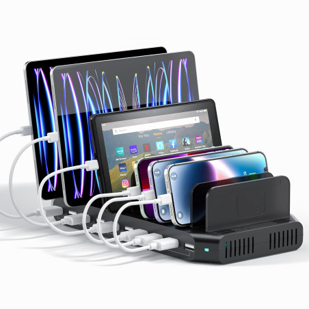 Alxum 60W Station de Charge USB Multi-périphérique à 10 Ports, Quai de Stations de Recharge pour téléphone Mobile, Tablette, Noi