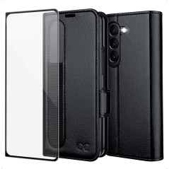 OCASE Coque Samsung Galaxy Z Fold 5 avec Porte S-Pen, Antichoc Housse Cuir PU Portefeuille Etui [Verre trempé Protection écran] 