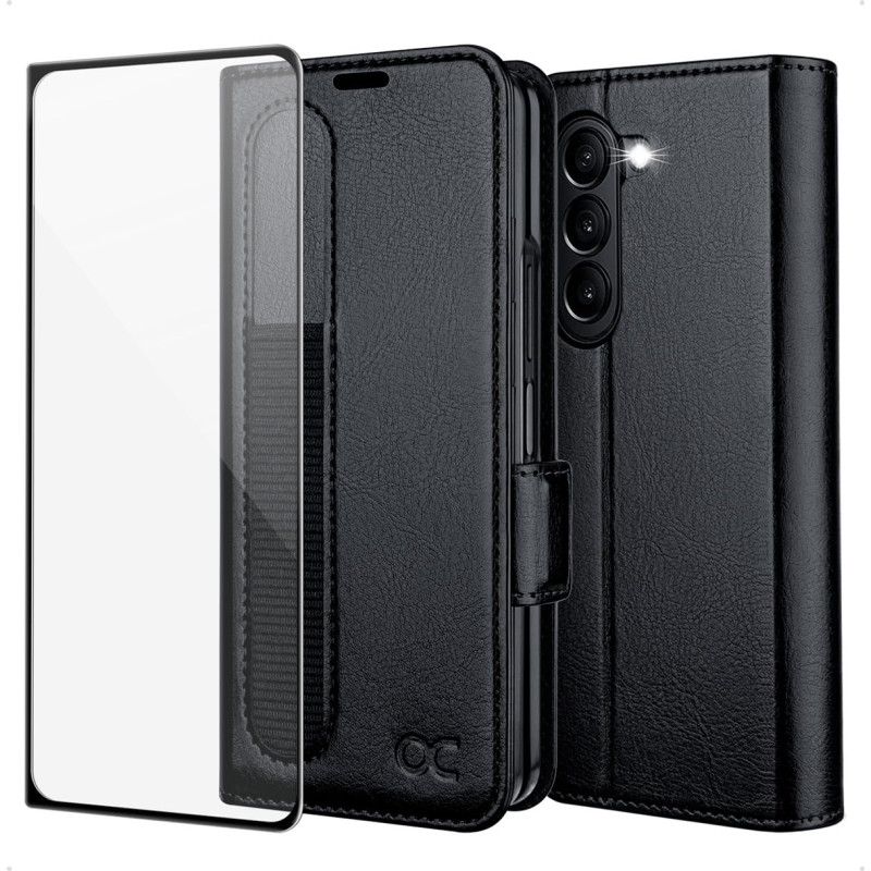 OCASE Coque Samsung Galaxy Z Fold 5 avec Porte S-Pen, Antichoc Housse Cuir PU Portefeuille Etui [Verre trempé Protection écran] 