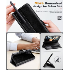 OCASE Coque Samsung Galaxy Z Fold 5 avec Porte S-Pen, Antichoc Housse Cuir PU Portefeuille Etui [Verre trempé Protection écran] 