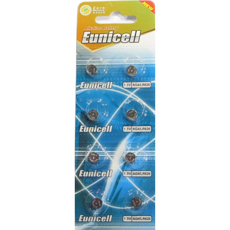 10 x Eunicell AG4 Alkaline button cell batteries - G4 LR66 LR66SW LR626 LR626SW SR626W 376 377
