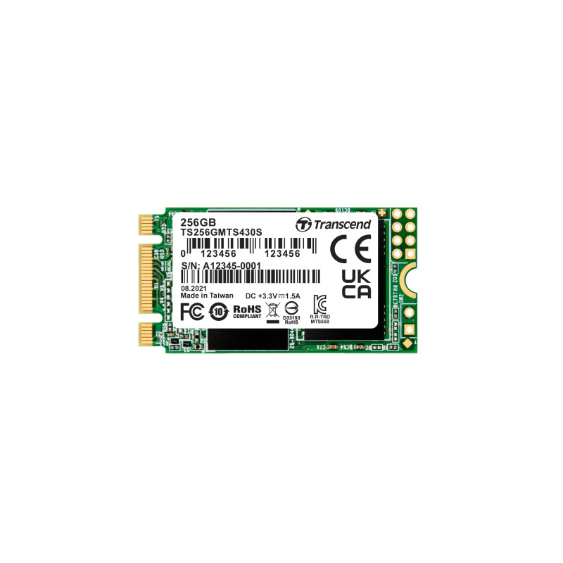 Transcend MTS430S SSD interne 256GB M.2 2242 SATA III 6 Gb/s 3D TLC NAND avec cache DRAM - TS256GMTS430S