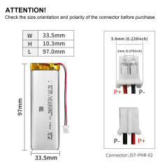 EEMB Batterie Lithium polymère 3,7v 3700mAh 103395 Batterie Rechargeable lipo avec connecteur JST avec VXI Blue Parrott - vérifi