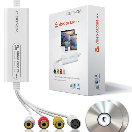 DIGITNOW! Carte de Capture vidéo USB 2.0, convertisseur VHS VCR TV vers DVD, Prise en Charge de Mac OS X PC Windows 7 8 10