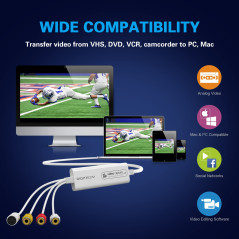DIGITNOW! Carte de Capture vidéo USB 2.0, convertisseur VHS VCR TV vers DVD, Prise en Charge de Mac OS X PC Windows 7 8 10