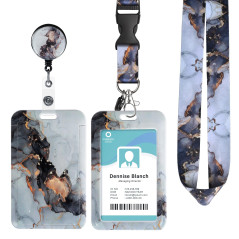 Porte Badge avec Cordon Tour de Cou Porte-cartes Swivel Lobster Clasp avec Lanières Rétractables pour Porte Badges d'Identificat