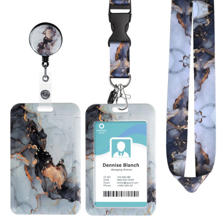 Porte Badge avec Cordon Tour de Cou Porte-cartes Swivel Lobster Clasp avec Lanières Rétractables pour Porte Badges d'Identificat