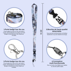 Porte Badge avec Cordon Tour de Cou Porte-cartes Swivel Lobster Clasp avec Lanières Rétractables pour Porte Badges d'Identificat