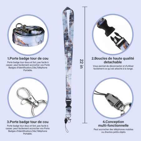Porte Badge avec Cordon Tour de Cou Porte-cartes Swivel Lobster Clasp avec Lanières Rétractables pour Porte Badges d'Identificat