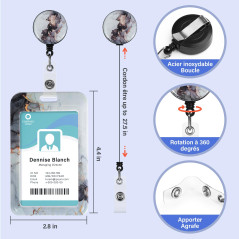 Porte Badge avec Cordon Tour de Cou Porte-cartes Swivel Lobster Clasp avec Lanières Rétractables pour Porte Badges d'Identificat