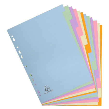 Exacompta - Réf. 1612E - Intercalaires en carte pastel recyclée 170g/m2 avec 12 onglets neutres - Format à classer A4 - Dimensio