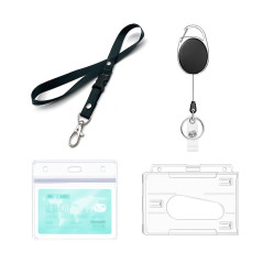 Rétractable Porte Badge, Cordon Avec Porte Carte, ensemble 4 pièces comprenant - Clip Bobine, Cordon, Porte Badges transparentes
