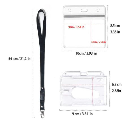 Rétractable Porte Badge, Cordon Avec Porte Carte, ensemble 4 pièces comprenant - Clip Bobine, Cordon, Porte Badges transparentes