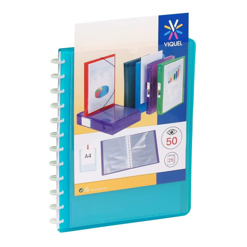 Viquel - Porte-Vues Reliure 50 Vues avec Pochettes Amovibles GEODE Format A4 Bleu Viquel - Porte-Vues Reliure 50 Vues avec Pochettes Amovibles GEODE Format A4 Bleu