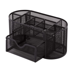 D.RECT Organiseur de Bureau, Pot à Crayons en Métal, Étagère de Bureau avec Porte-Notes en Maille, 350 x 297 x 275 mm, Noir 1104