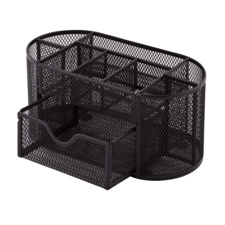 D.RECT Organiseur de Bureau, Pot à Crayons en Métal, Étagère de Bureau avec Porte-Notes en Maille, 350 x 297 x 275 mm, Noir 1104