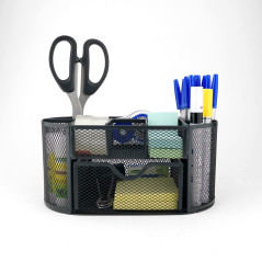 D.RECT Organiseur de Bureau, Pot à Crayons en Métal, Étagère de Bureau avec Porte-Notes en Maille, 350 x 297 x 275 mm, Noir 1104