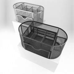 D.RECT Organiseur de Bureau, Pot à Crayons en Métal, Étagère de Bureau avec Porte-Notes en Maille, 350 x 297 x 275 mm, Noir 1104