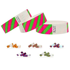 Bracelets d'identification Tyvek 19 mm, Rayé, 500 pièces, Bracelets événementiels (Rose-Vert, 500 Pack)
