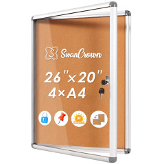 Swansea Tableau d'affichage en liège verrouillable, Vitrine murale avec verrou avec cadre en aluminium, 67 x 50cm (4 x A4)