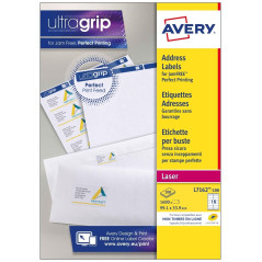 Avery Étiquettes Autocollantes Blanches, 1600 Pièces, L7162-100, 99,1 x 33,9 mm, Papier A4, Feuille A4, Pour Imprimantes Laser,