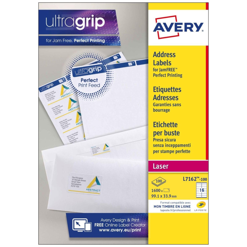 Avery Étiquettes Autocollantes Blanches, 1600 Pièces, L7162-100, 99,1 x 33,9 mm, Papier A4, Feuille A4, Pour Imprimantes Laser, Avery Étiquettes Autocollantes Blanches, 1600 Pièces, L7162-100, 99,1 x 33,9 mm, Papier A4, Feuille A4, Pour Imprimantes Laser,