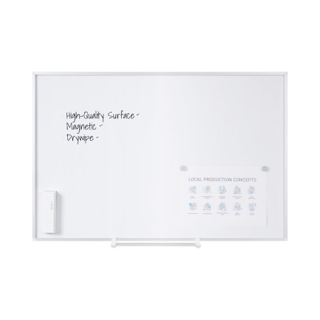 Bi-Office Tableau Blanc New Generation, Magnétique en Acier Laqué, Cadre en Aluminium, Porte-Marqueur Coulissant, 120 x 90 cm