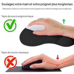 OcioDual Tapis de Souris Repose Poignet, Mouse Pad avec Support en Gel, Tapis Souris Ergonomique Tissu Doux, Tapis de Souris Noi