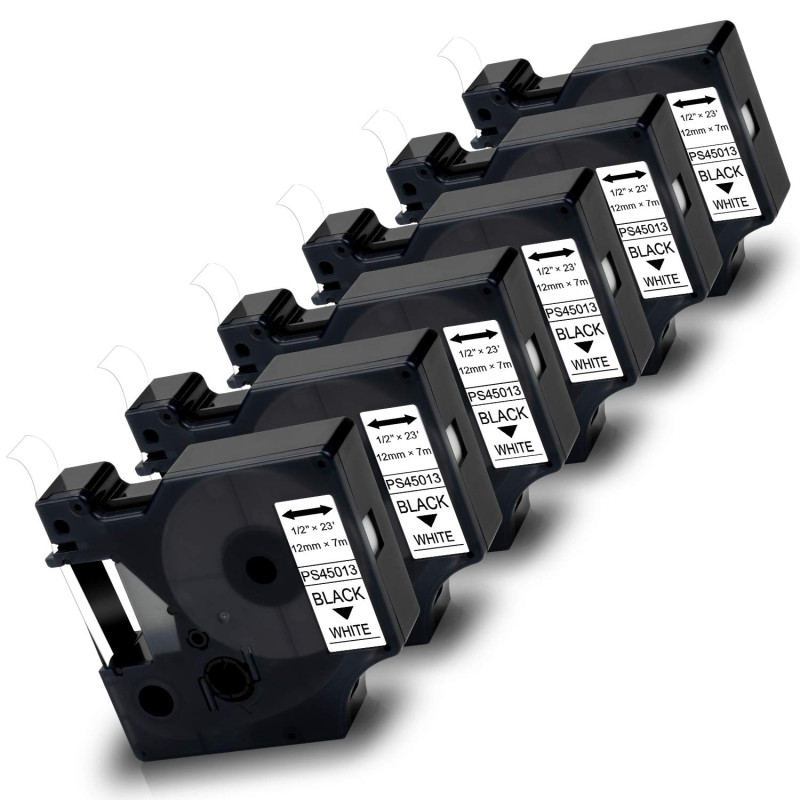 Pristar 6x 12mm Compatible Ruan pour 45013 S0720530 pour Noir sur Blanc Dynmo LabelManager 160 280 210D 360D 420P PnP LabelWrite