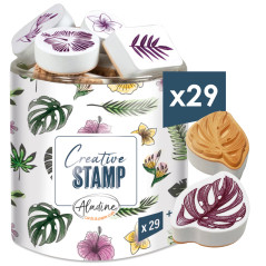Aladine - 29 Tampons Jungle avec Encreur Noir - Pour Personnaliser Cartes, Invitations - Scrapbooking, Bullet Journal, Feuilles
