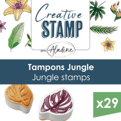 Aladine - 29 Tampons Jungle avec Encreur Noir - Pour Personnaliser Cartes, Invitations - Scrapbooking, Bullet Journal, Feuilles