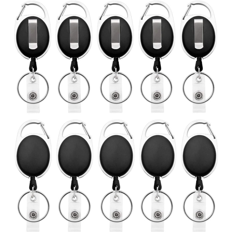 Fushing 10pcs porte-clés rétractables, porte-badge mousqueton robuste, bobine de badge d'identification avec cordon rétractable Fushing 10pcs porte-clés rétractables, porte-badge mousqueton robuste, bobine de badge d'identification avec cordon rétractable