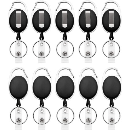 Fushing 10pcs porte-clés rétractables, porte-badge mousqueton robuste, bobine de badge d'identification avec cordon rétractable