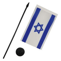 AZ FLAG - Drapeau De Table Israël - 15x10 cm - Mini Drapeau Israélien De Bureau 100% Polyester Avec Hampe De 25cm Et Socle En Pl