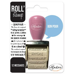 Aladine - Roll' Stamp Bon Pour - Tampon à Molette avec 12 Messages à Tamponner Partout - Idéal pour Carterie, Bullet Journal, Sc
