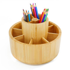 Organiseur de bureau rotatif à 360 degrés en bambou pour fournitures artistiques, crayons de couleur, pinceaux, pour classe, stu