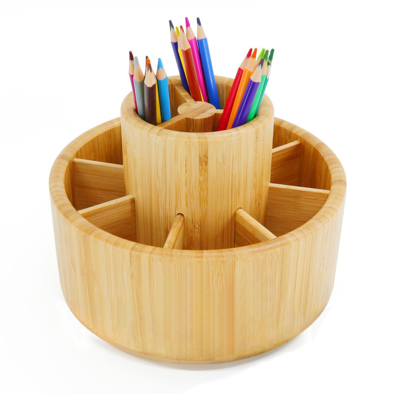 Organiseur de bureau rotatif à 360 degrés en bambou pour fournitures artistiques, crayons de couleur, pinceaux, pour classe, stu Organiseur de bureau rotatif à 360 degrés en bambou pour fournitures artistiques, crayons de couleur, pinceaux, pour classe, stu