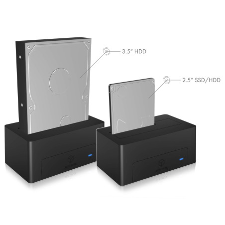 ICY BOX Station d'accueil pour disque dur avec USB-C 3.1 Gen 2 (10 Gbit/s), pour disque dur 2,5 pouces et 3,5 pouces et SDD, IB-