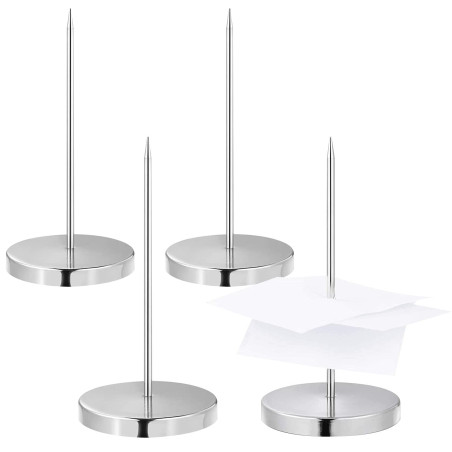 TSHAOUN 4 pcs Pique-Note en Métal, Facture Aiguille avec Rond Support Base, Porte-Mémo Pique-Fiches Porte Mémo Pour Factures Por