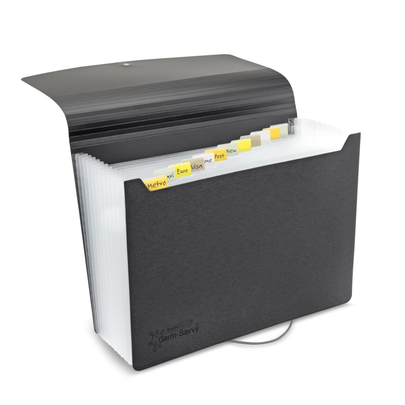 Rapesco 1638 Trieur à Soufflets Extensible 13 Compartiments, Protection Antibactérienne, A4, Noir Rapesco 1638 Trieur à Soufflets Extensible 13 Compartiments, Protection Antibactérienne, A4, Noir